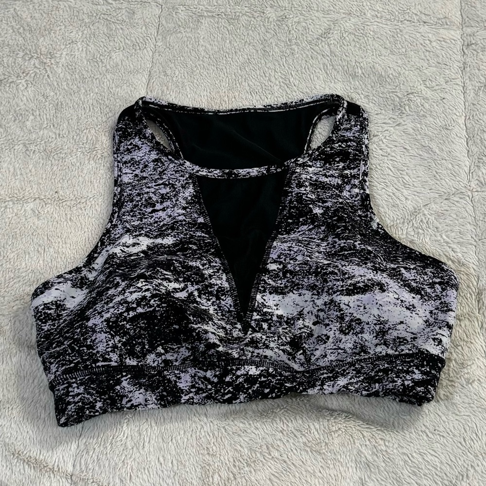 DKNY Womens Black & White Granite Patterned Sports Top Size Medium